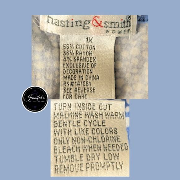 Hastings & Smith Blue and White V Neck Short Sleeve Dot Pattern Top Size 1X - Picture 7 of 9